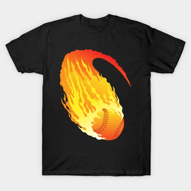 Retro Baseball on fire Softball Fan Design T-Shirt by Luxara